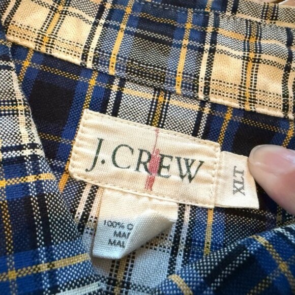 VTG J Crew Shirt Oarsman Long Sleeve Flannel Cotton Blue White Plaid Mens Sz XLT - Picture 7 of 13